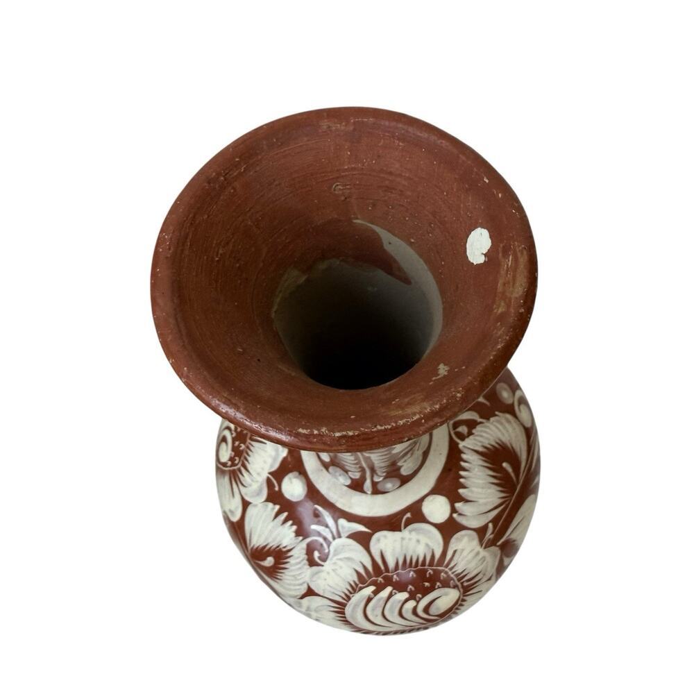 Mexican Pottery Bottleneck 9.5” Vase Floral Hand Painted Bohemian Signed R.C. - Picture 5 of 9
